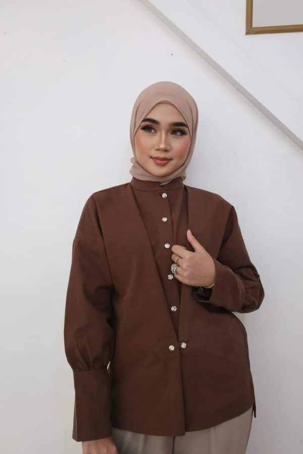 Zara Suit Shirt in Burnt Umber - Image 2