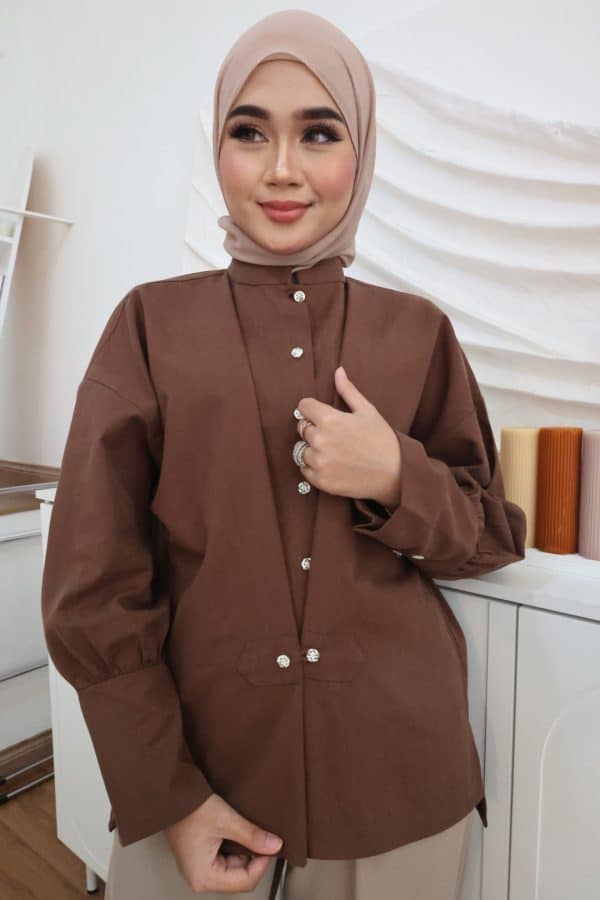 Zara Suit Shirt in Burnt Umber - Image 3